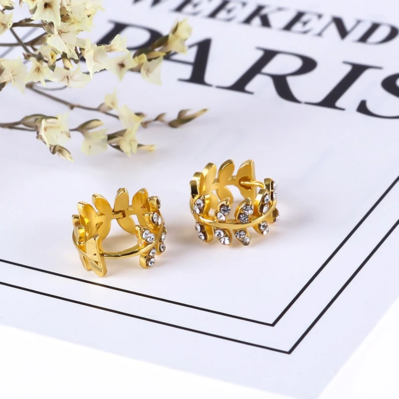 Hot Selling  Zircon Crystal Drop Earrings Gold Color Leaf Earring High Quality Costume Jewelry For Women Gift
