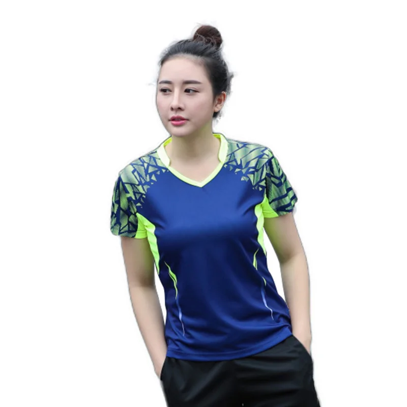 Рубашка для настольного тенниса новая мужская одежда для настольного тенниса короткая дышащая теннисная Мужская быстросохнущая футболка для бадминтона A107 - Цвет: Women Blue one shirt