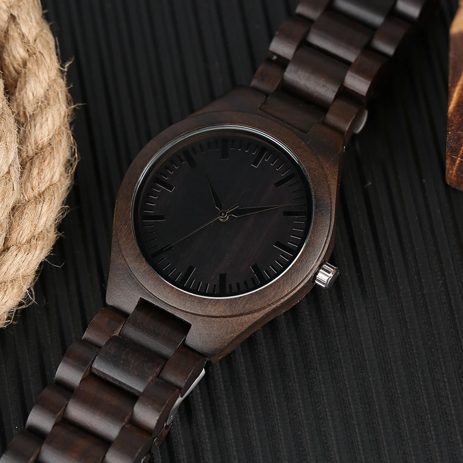 Creative Wooden Watch for Men Unique Design Top Brand Luxury Full Ebony Wood Quartz Bangle BlackCoffee Dial Women Novel Clocks 2017 Christmas Gifts (11)
