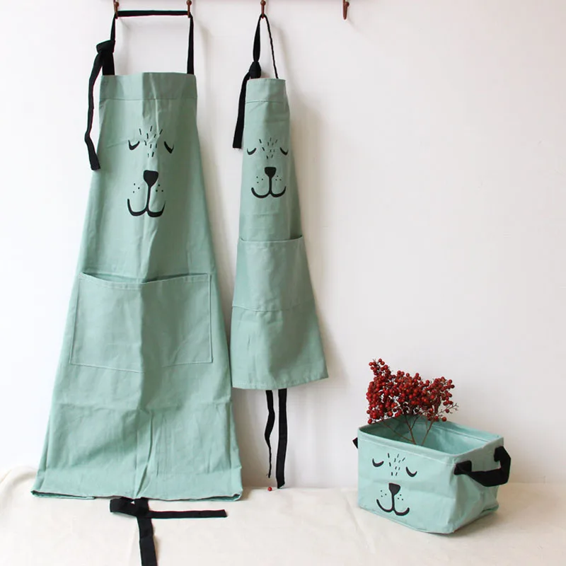 Cartoon Parent-child Cotton Apron Kitchen Anti-fouling Waterproof Baking Painting Work Clothes Women Kids Aprons (2)