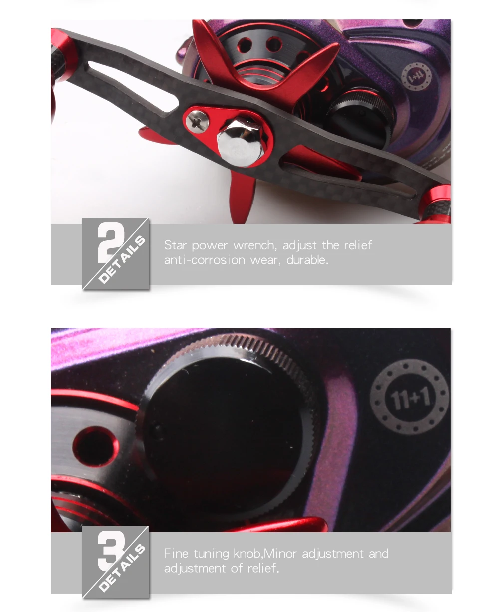Carretel de Pesca Lidar com Botão 11 + 1 Kawa Nova Carretel Fundição Isca Freio Magnético Rolamento Carbono Metal Arco-íris Cor Corpo Max Arraste 11 kg 5 Esporte e Lazer