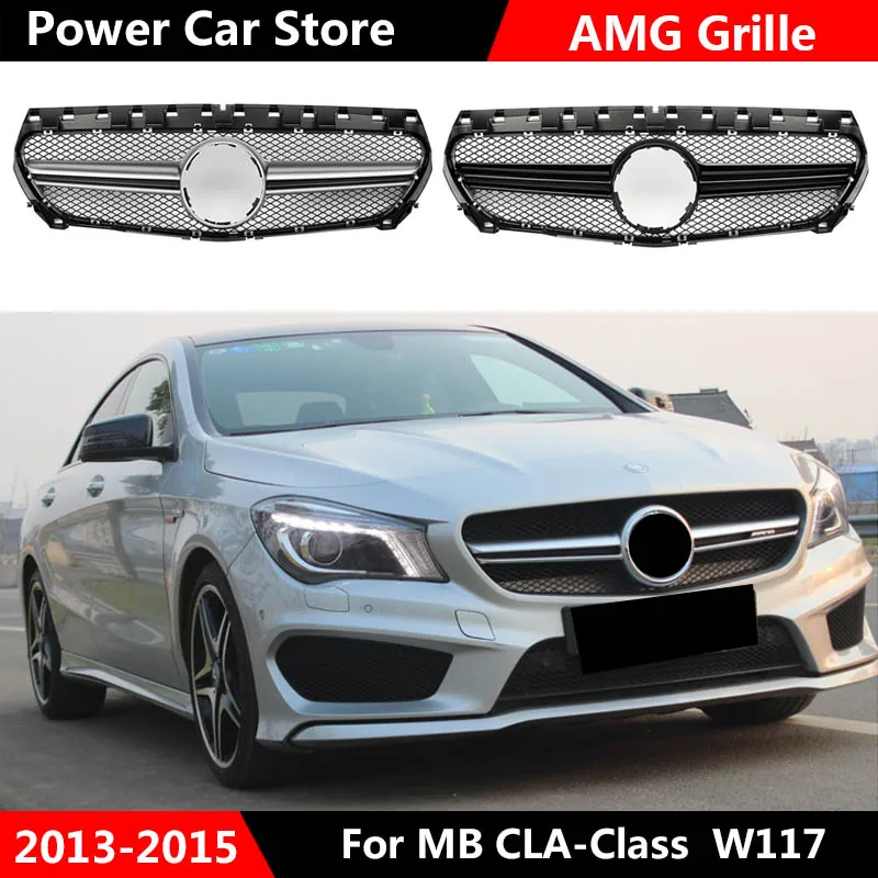 Для CLA class W117 CLA200 CLA250 CLA45 AMG стиль серебро/глянцевая черная решетка 2013- перед лицом лица без эмблемы