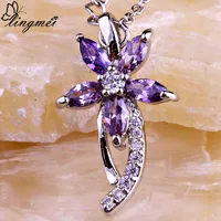 lingmei Free Shipping Jewelry Amethyst White Topaz Silver Chain Necklace Pendant Wholesale Exquisite Flower Design For Women