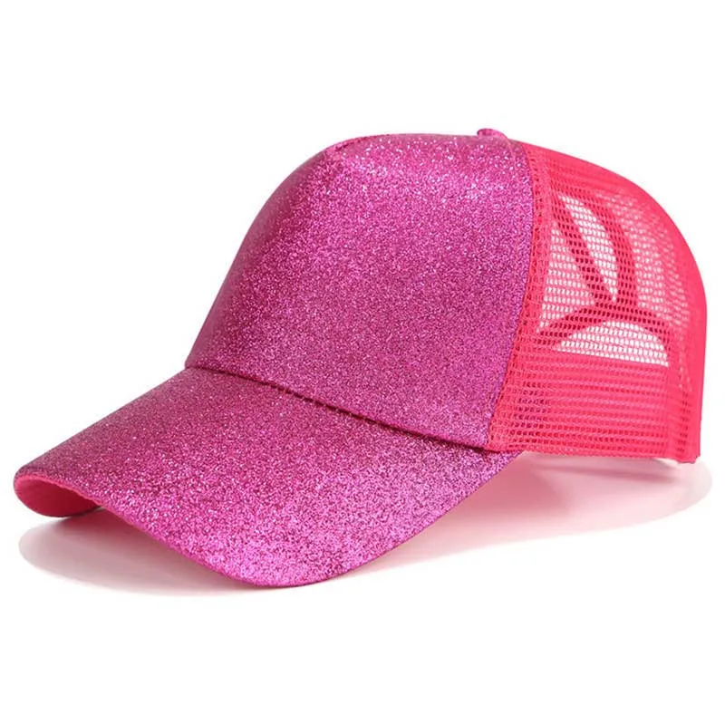 Кепка женская блеск конский хвост бейсбольная Кепка Snapback папа кепка-бейсболка Кепка s Женская грязная булочка летняя сетчатая шляпа Женская регулируемая хип-хоп шляпы - Цвет: Glitter Hot pink