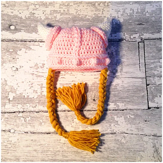 Новый ручной крючком для маленьких девочек шлем викинга-Детские Викинг Hat с рогами-крючком Душ подарок Рождество подарок NB -для взрослых