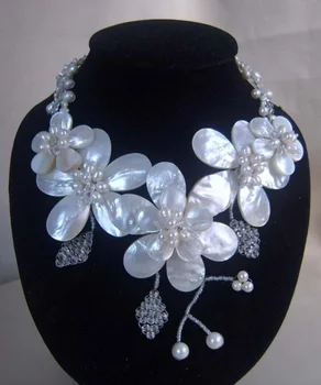 

New Bead Necklace Beaded Jewelry Pearl Wired Flower With White MOP Quartz