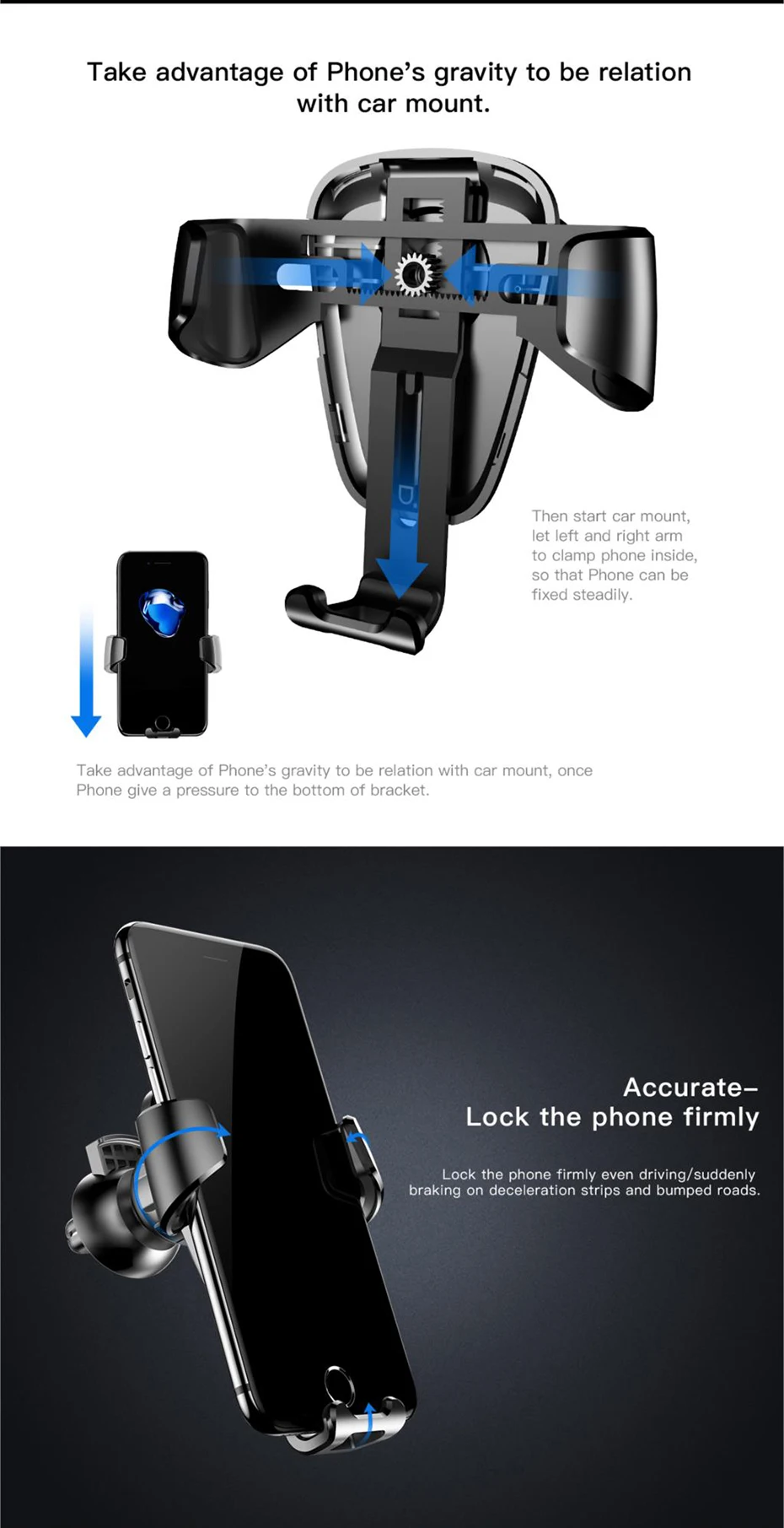 Baseus гравитационный Автомобильный держатель для телефона для iPhone 8 7 6 держатель на вентиляционное отверстие автомобиля подставка Универсальный держатель для смартфона для samsung huawei Xiaomi