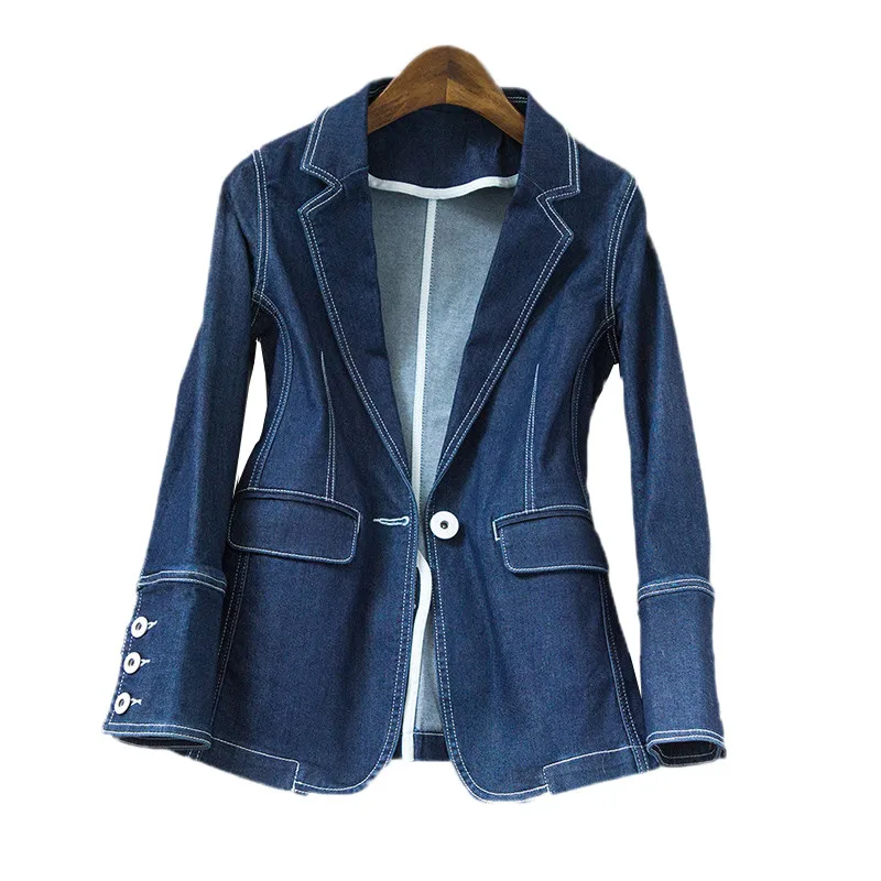 

Denim Suit Ladies 2019 Fashion Casual Single Buckle Slim Suit High Quality Women Denim Suit Spring Autumn Temperament Coat JIA73