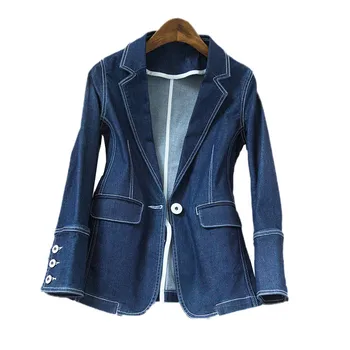 

Denim Suit Ladies 2019 Fashion Casual Single Buckle Slim Suit High Quality Women Denim Suit Spring Autumn Temperament Coat JIA73