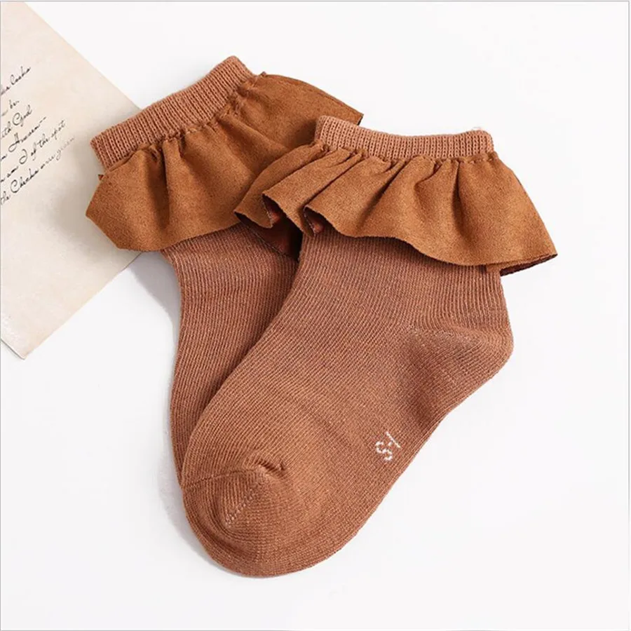 Брендовые нескользящие носки для девочек детские кружевные носки принцессы с оборками для маленьких девочек, теплые носки осень-зима