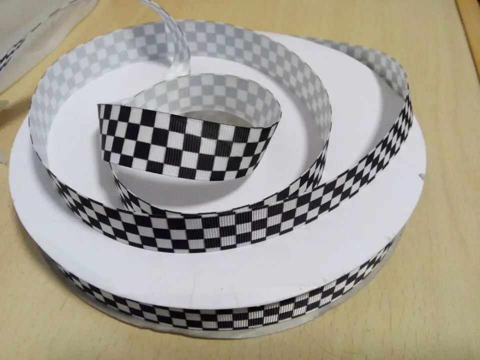 

Small black and white checkered party decoration printed grosgrain ribbon 50 yards baby girl hair accessories cheap customized