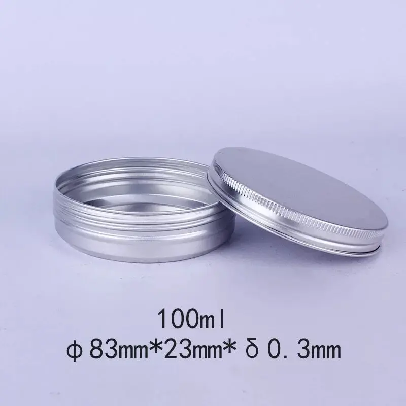 

200pcs 83*23mm 100ml Aluminium Tin Cosmetic jars Metal Cream Jars Cans with screw lid Silver tin container bottle candle can box
