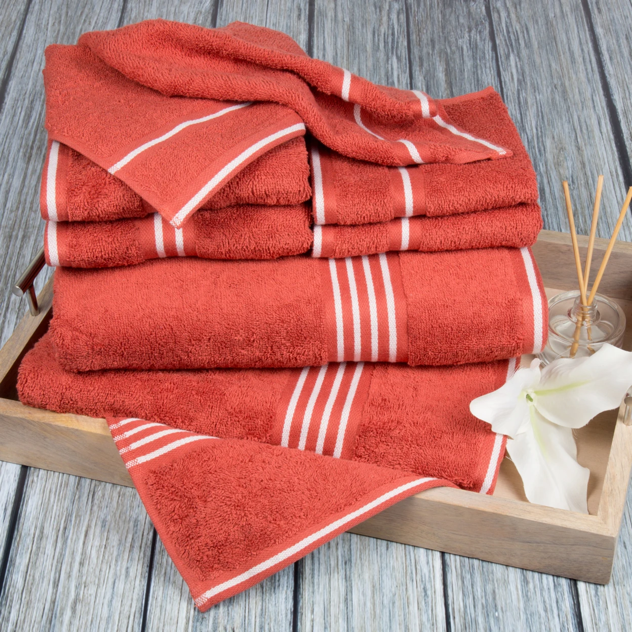 Lavish Home Rio 8 Piece 100% Cotton Towel Set - Brick (1)