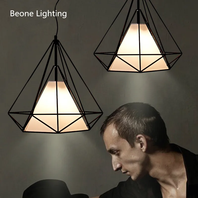 

modern black birdcage pendant lights iron minimalist retro light Scandinavian loft pyramid lamp metal cage with led bulb