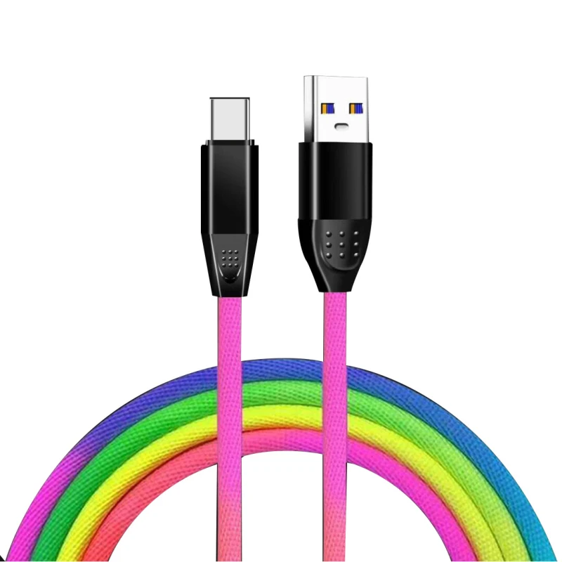 Радужный зарядный кабель для передачи данных Micro usb type C кабель для Xiaomi mi9 зарядный кабель для устройств usb type-C шнур Кабели для мобильных телефонов - Цвет: Black for Type C