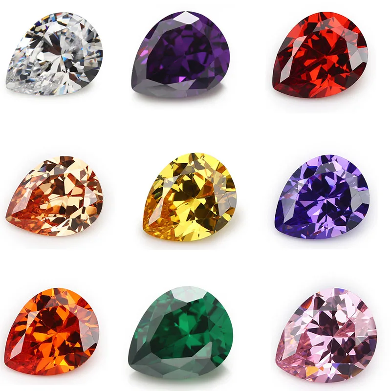 

50pcs 2x3~13x18 AAAAA Pear Shape Golden Yellow , Voilet,Olive , Purple, Black, Pink Cubic Zirconia Stone Loose
