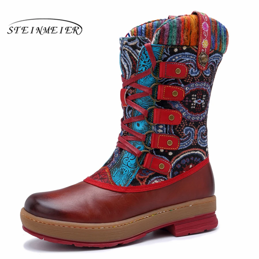 

Women winter Boots Genuine cow Leather Retro casual Ankle Comfortable quality soft Shoes Brand Designer Handmade brown 2019
