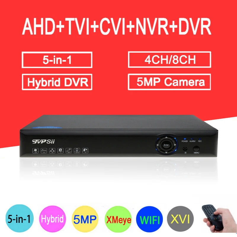 

5MP CCTV Camera Blue-Ray Hi3531A XMeye 4CH/8CH Hybrid Coaxial WIFI 6 in 1 XVI TVI CVI NVR AHD DVR Free Shipping