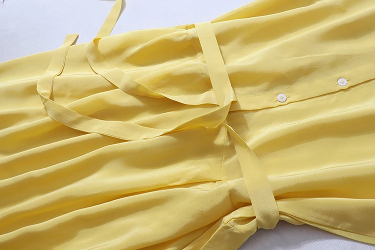 Женское Летнее шелковое платье винтажное желтое натуральное шелковое платье Элегантное желтое платье повседневное праздничное длинное шелковое платье-рубашка