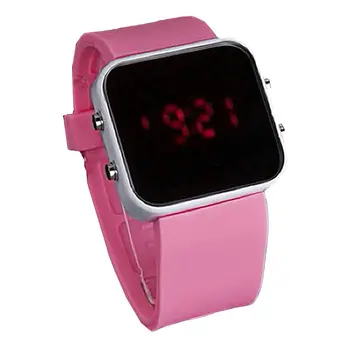 

YCYS- Pink Luxury Sport Style LED Digital Watch Mirror Surface Silicone for Lady Men