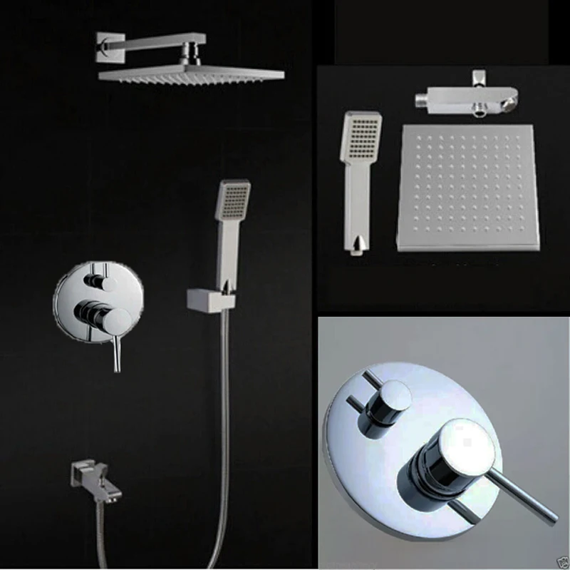 Chrome Single Handle 8 Rainfall Showerhead Bathroom Shower Faucet Set Tub Shower Mixer Taps