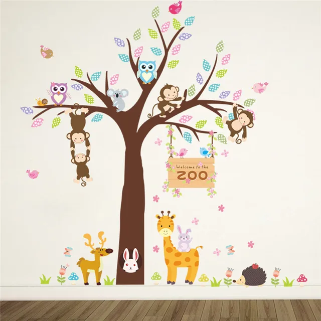Zoo Animals Tree Giraffe Deer Cute Poster Decorative Kids Baby Zoo Animals Tree Giraffe Deer Cute Poster Decorative Kids Baby Nursery Home Decorations Mural Decor Decal