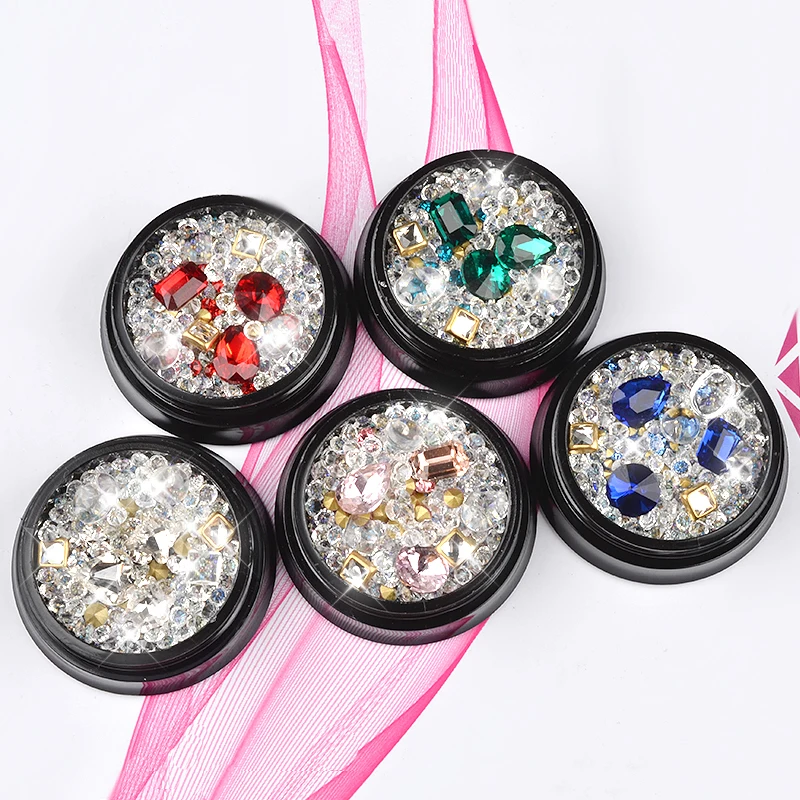 

Multi Size Glass Nail Rhinestones Mixed Boxed crystal nail rhinestones Decorations strass stones for nails 3D Clear Micro Beads