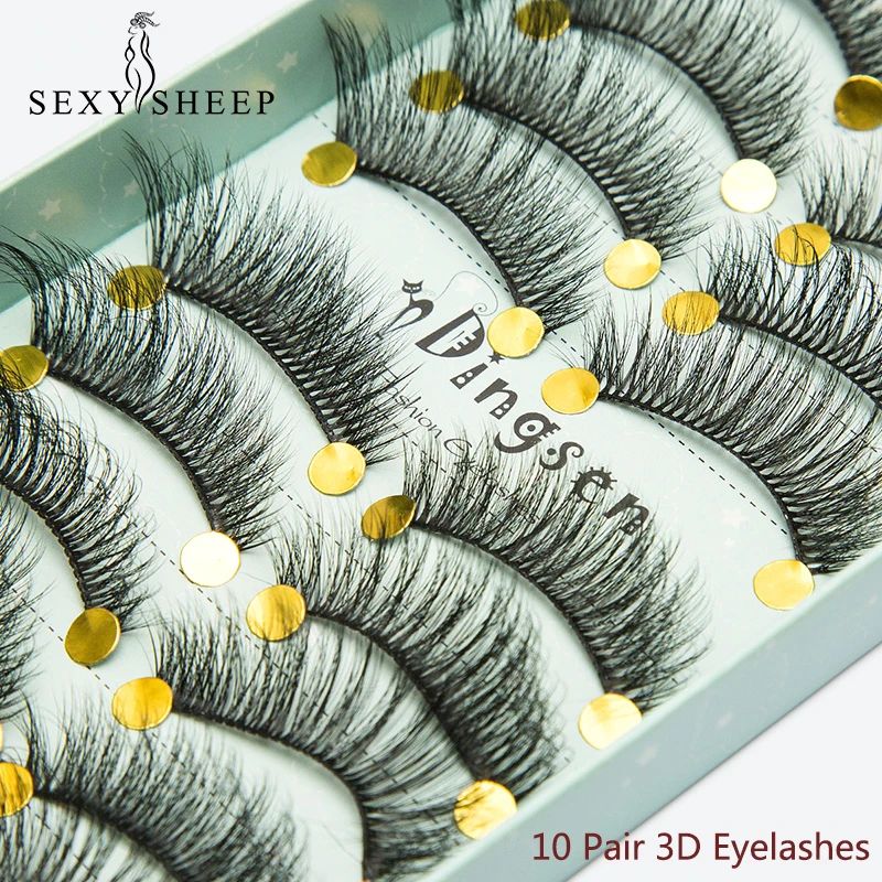 SEXYSHEEP 10 пар мягкие 3D накладные ресницы из норки натуральный черный великолепный