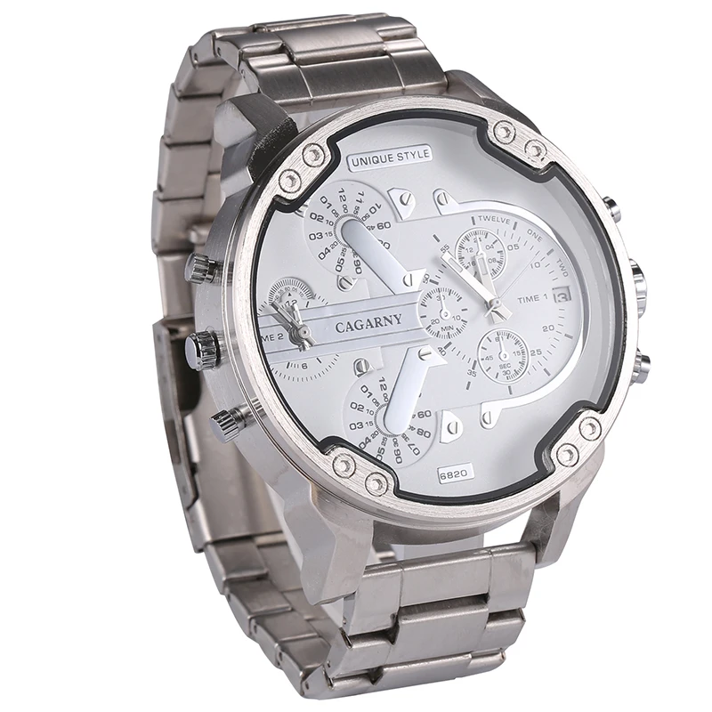 52MM Classy Big Case Watch For Men Stainless Steel Band Casual Mens Quartz Watches Cagarny Waterpro