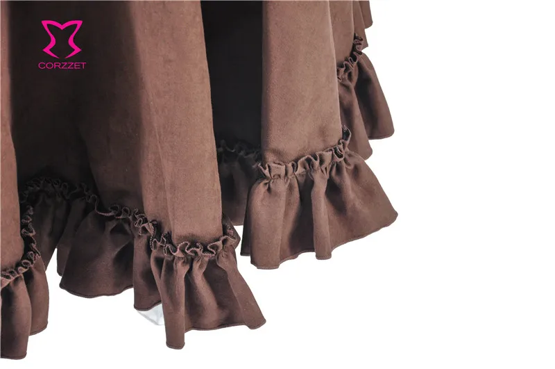 Викторианская коричневая и белая кожа регулируемые Асимметричные оборки винтажная стимпанк сексуальная юбка готическая одежда женские юбки