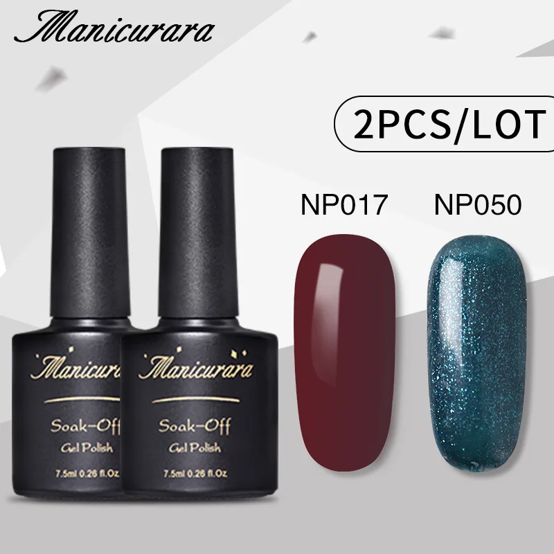 

Manicurara 2Pcs Fashion UV Gel Nail Polish Set Red Series Set Led Nail Gel Varnish Semi Permanent Lacquer Gel Platinum Glitter