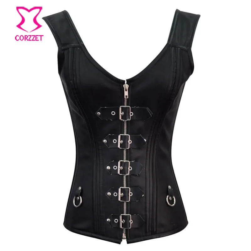 Buy New Black Sexy Corset Leather Bustier Top Front