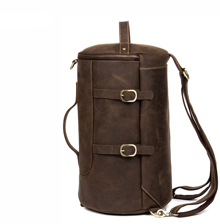 Seitenansicht des Woosir Vintage-Herrenrucksacks aus echtem Leder
