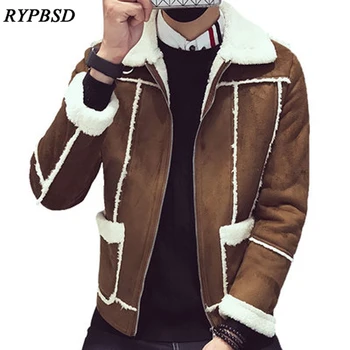 

2019 Winter New Lamb Wool Jacket Korean Fashion Warm Coat Mens Cashmere Jackets Turn-down Collar Zipper Men's Lapel Coat