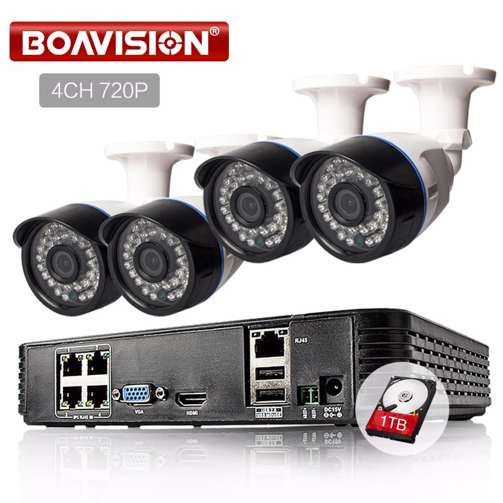 

4CH 720P Network POE NVR Kit CCTV Security System 1.0MP IP Camera Outdoor IR Night Vision Surveillance Camera System 1TB HDD