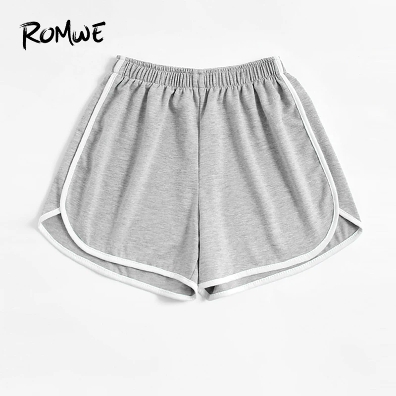 Romwe спортивный серый звонка шерстяная обивочная ткань с эластичной резинкой на талии женские шорты для бега однотонная серая спортивная форма шорты для бега