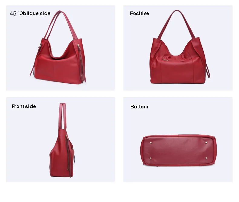 HONGU Trendy Women's Tote Tassel Handbags Girl 100% Genuine Leather Business Bags Ladies Crossbody Shoulder Messenger Bag Zipper                 H51540445_09