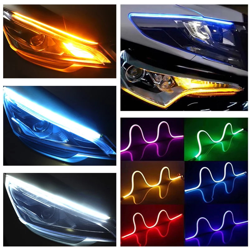 LED headlight strip 30CM 45CM 60CM 24V led drl Daytime Running Lights White Headlight LED Amber Turn Light drl Strip Angel Eyes