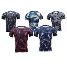 Компрессионные футболки Камуфляжный Кроссфит фитнес для мужчин трико для бодибилдинга круглый вырез Беговая футболка тренировки мужские топы быстросохнущие