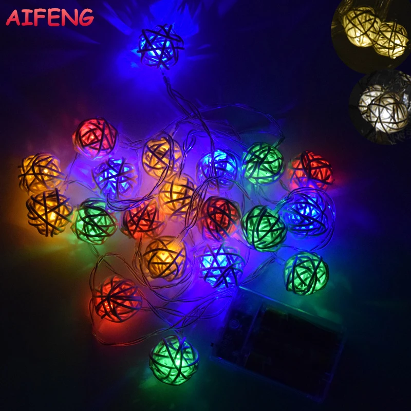 

AIFENG 250cm 20Led Light String AA Battery Operate Led Garland Steady On Twinkle Rattan Ball Light String For Xmas Wedding Party