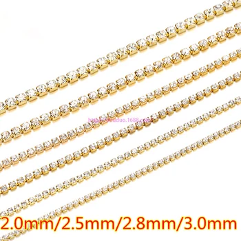 

10Meters Gold Silver Rhinestone Chain Shiny Clear Crystal Ribbon Lace Apparel Sewing Phone Shell Accessories Jewelry Drilling
