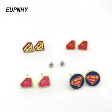EUPNHY 2 шт./компл. Мультфильм Супермен логотип серьги-гвоздики в стиле супергеропанса серьги-гвоздики для женщин и мужчин пирсинг серьги ювелирные изделия