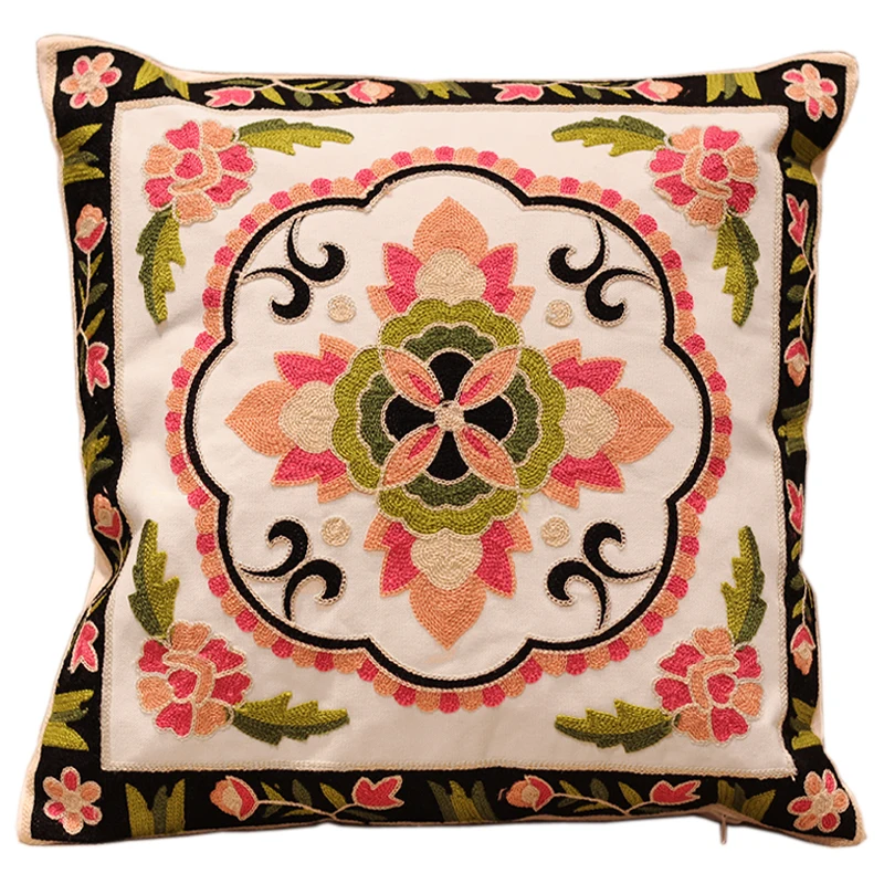 New Flower Embroidery Sofa Cushion Covers 100 Cotton Hand Knitted