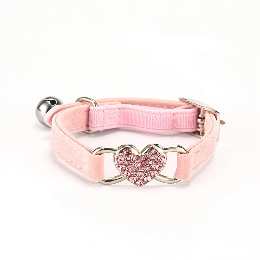 Solid Collar For Cats Necklace Kitten Velvet Cat Collars Bell Adjustable Pink Pet Products Small Collars For Dogs Cats (2)