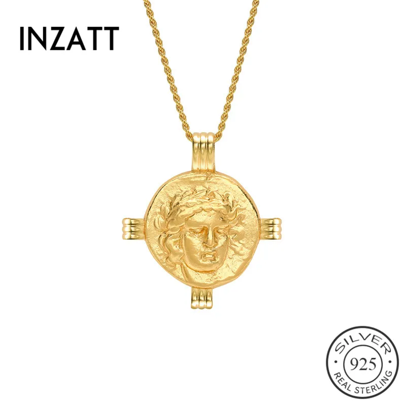 

INZATT Real 925 Sterling Silver Gothic Portrait Pendant Necklace For Charming Women Party Geometric Cross Fine Jewelry