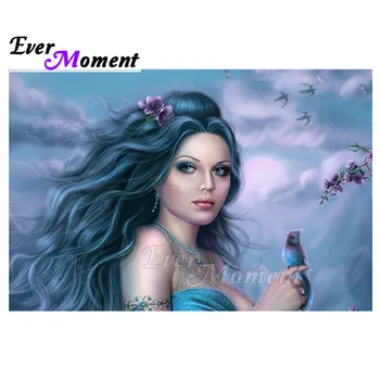 

Ever Moment Diamond Painting Long Hair Girl Bird Flower Rhinestone Mosaic Full Square Drill Diamond Embroidery Decoration 3F1307