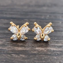 Модные женские золотые прозрачные кубические циркониевые CZ милые серьги-гвоздики с бабочкой ювелирные изделия