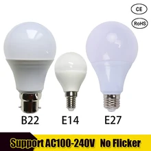 Светодиодный светильник E27, реальная мощность, светодиодный светильник B22, 3 Вт, 5 Вт, 7 Вт, 9 Вт, 12 Вт, 15 Вт, 220 В, светодиодный светильник, E14, лампада, ампула, Bombilla, для дома, настольная лампа