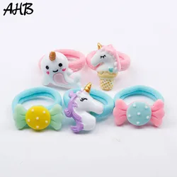 5pcs/set Cartoon Unicorn Hair Accessories Children Rubber Bands Scrunchies For Girl Elastic Hair Band резинки для волос детям