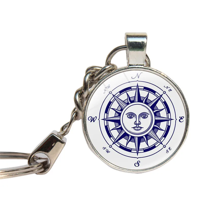 Nautical Compass Keychain Glass Cabochon Mariner's Compass Key Chains